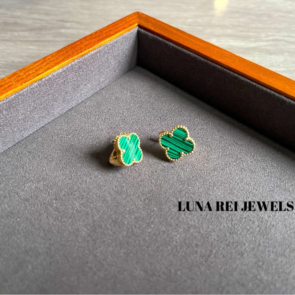 Pure 18K Gold Alhambra Style Flower Clover Clip Earrings